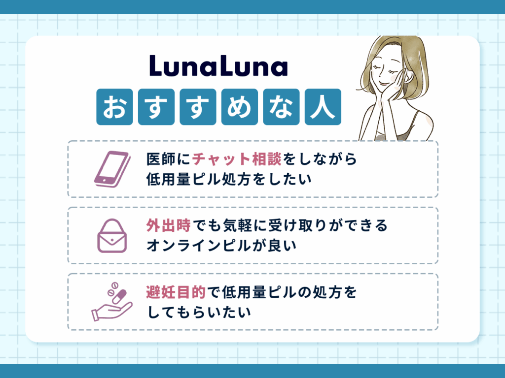 ルナルナおくすり便の低用量ピル処方でピルオンライン利用がおすすめな人